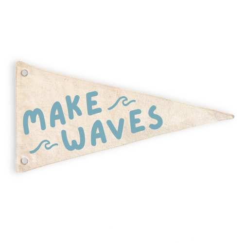 Make Waves Canvas Pennant Flag Wall Hanging | Minimalist Kids Room Decor | Playroom Decor Banner | Surf Beach Nursery Decor