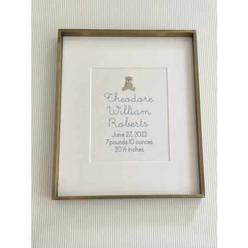 Bear Custom Embroidered Birth Announcement Wall Art