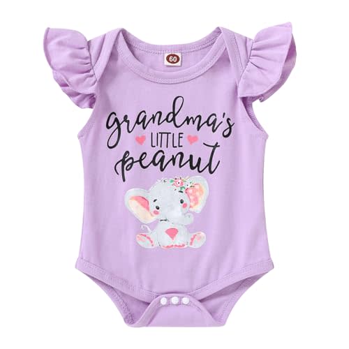 Happy Town Infant Baby Girls Boys Grandma's Little Peanut Short Sleeve Romper Bodysuit Causal Outfits