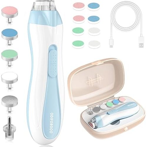Baby Nail Trimmer Electric Baby Nail File,USB Charging 15 in 1 Nail Clippers kit with Dust Cover LED Light,Trim Buffer Kit for Newborn Infant Toddler or Adults Toes Fingernails Care（Blue）