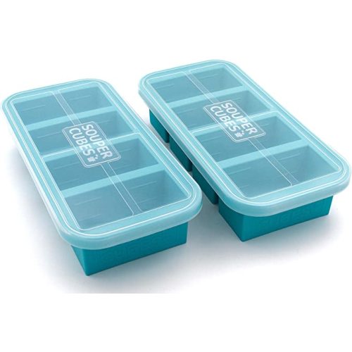 Amazon.com: Souper Cubes 1-Cup Extra-Large Silicone Freezing Tray With Lid - Freeze Food Soup Broth Sauce In Perfect 1-Cup Portions, 2-Pack, Aqua Color: Home & Kitchen