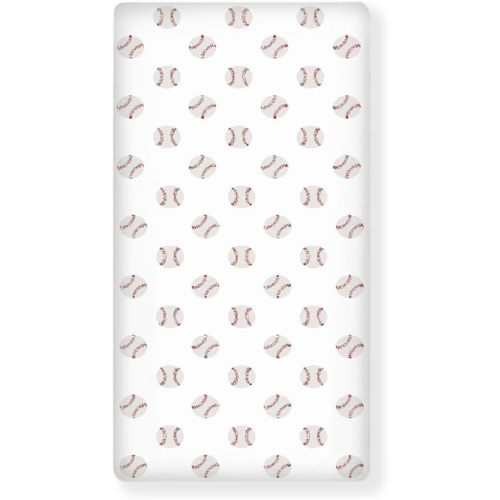 Red and White Baseball Patch Sports Fitted Crib Sheet Watercolor Vintage Sport Standard Crib Mattress Fitted Sheet Cartoon Balls Toddler Bed Mattress Sheets Crib Mattress Sheet 28"x52"