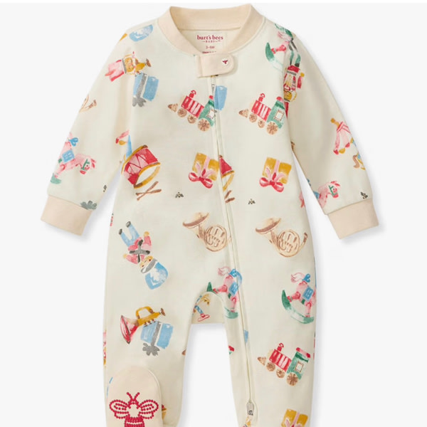 Burt's Bees Baby Boys' Organic Cotton Christmas Sleep and Play Footed Pajamas
