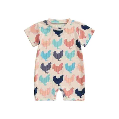 Jxzom Newborn Baby Boy Girl Farm Outfits 0 3 6 9 12 Months Chicken Print Short Sleeve Jumpsuit Crewneck Romper Bodysuit Summer Clothes