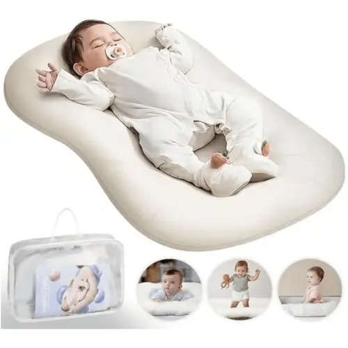 Baby Lounger, Bionic Design Baby Nest Sleeper, Baby Lounger for Newborn 0-24 Months, Soft Organic Cotton Breathable Lounger Pillow for Infants (White Baby Lounger)