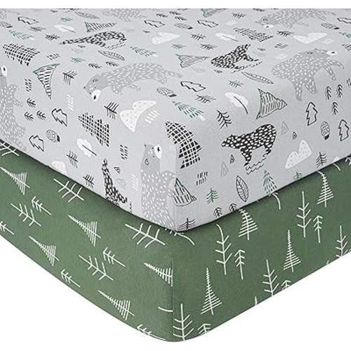 Yoofoss Crib Sheets 100% Cotton Fitted Crib Sheets for Standard Crib and Toddler Mattress 52''x28'', 2 Pack Soft Breathable Baby Sheets for Boys Girls