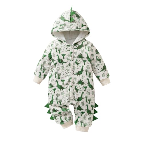 Baby Boys Dinosaur Outfit Fleece Bodysuit Infant One Piece Hooded Button Romper Outerwear Jumpsuit Toddler Jackets