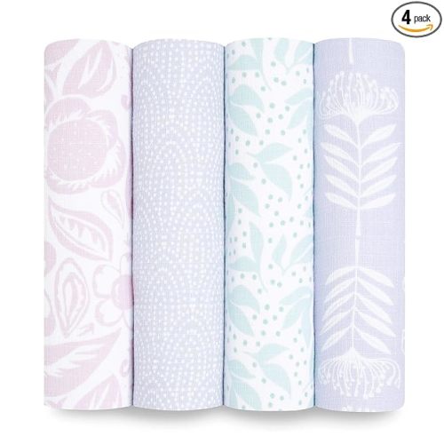 aden + anais Essentials Swaddle Blanket, Muslin Blankets for Girls & Boys, Baby Receiving Swaddles, Newborn Gifts, Infant Shower Items, Toddler Gift, Wearable Swaddling Set, 4 Pack, Damsel