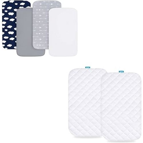 Bassinet Mattress Protector, Viscose Made from Bamboo & 4 Pack Bassinet Sheets Compatible with ANGELBLISS Baby Bassinet, Ultra Soft, Breathable and Washable