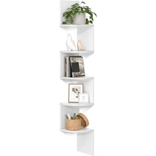 VASAGLE Corner Shelf Wall Mount, 5-Tier Floating Corner Bookshelf, Plant Shelf for Bedroom, Living Room, Bathroom, Home Office, Simply White ULBC72WT