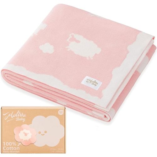 100% Cotton Baby Blanket Ultra Cozy Soft Newborn Swaddle for Boys and Girls, Gentle on Skin, Machine Washable Perfect Registry Essential Sweet Dream Pink