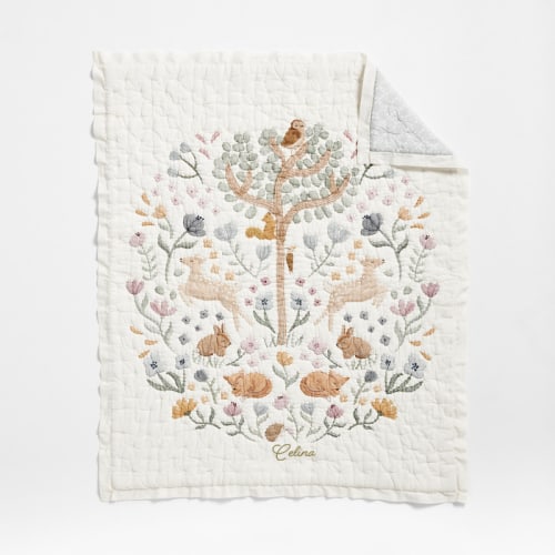 Personalized Wonderland Prairie Embroidered Organic Cotton Voile Baby Crib Quilt