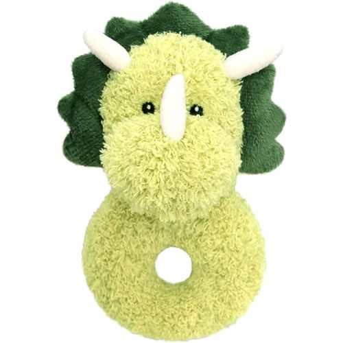 Baby Triceratops Soft Rattle Toy, Plush Dinosaur Infant Shaker Rattle Easy-Grasp Stuffed Animal Toy, Gifts for Newborns Babies Toddlers Boys Girls, Green, 6.3 Inches