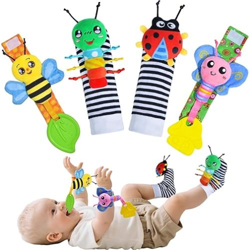Baby Toys 0-6 Months,Soft Rattle Socks and Wristband Set,Hand and Foot Sensory Development Toys for Babies 0-12 Months with Infant Teething Toys,Shower Gifts for Newborn Boy and Girl