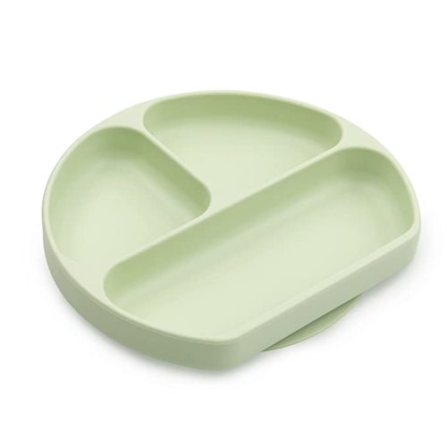Bumkins Silicone Grip Dish, Suction Plate, Divided Plate, for Baby and Toddler, BPA Free, Microwave and Dishwasher Safe – Sage