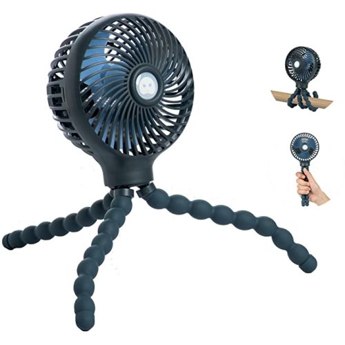 Mini Baby Stroller Fan, Handheld Personal Portable Fan with Flexible Tripod for Stroller Student Bed Desk Bike Crib Car Rides, USB or Battery Powered, Safe Quiet and Long Lasting Charge (Dark Blue)
