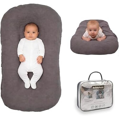 Baby Lounger - Snuggle Cozy Me Infant Lounger for Newborn 0-12 Months, Muslin Cover，Portable Breathable & Soft Baby Nest Lounger for Home and Travel - Grey