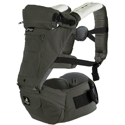 Abiie HUGGS Baby Carrier 3-Months to Toddler with Hip Carrier - Convertible 4-in-1: Front Facing, Inward Facing, Hip Seat, Back Carry - Ergonomic Lumbar Support, Neck Support, Safety Approved