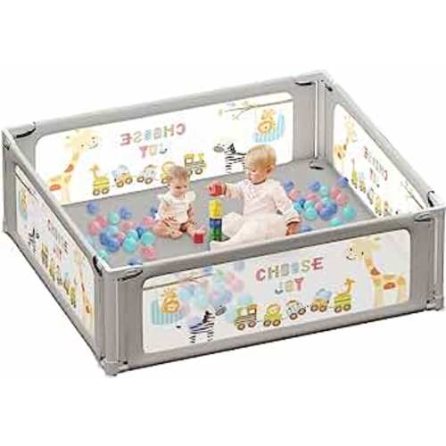 Fanfolou Baby Playpen for Babies & Toddlers - Foldable Play Pen with Anti-Slip Base, Large Sturdy Safety Play Yard, Baby Play Pin with Breathable Mesh for Indoor & Outdoor (70.8" X 78.7") Grey