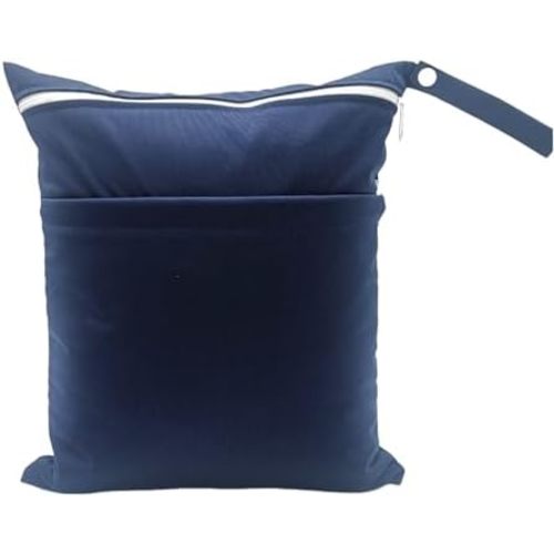 Wet Dry Bag for Baby Cloth Diapers, Waterproof Reusable with Two Zippered Pockets Travel Beach Pool Soiled Baby Items Yoga Gym Bag for Swimsuits or Wet Clothes (Navy Blue)