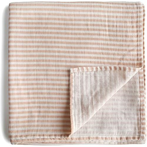 mushie Muslin Baby Swaddle Blanket | 100% Organic Cotton (Natural Stripe)