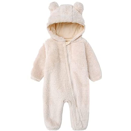 Newborn Snowsuit Baby Cartoon Bear Onesie Warm Fleece Hooded Romper Jumpsuit
