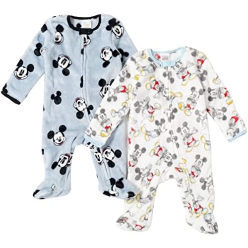 Disney Mickey Mouse Baby Fleece 2 Pack Zip Up Woobie Coveralls Sizes (Newborn - 6-9 Months)
