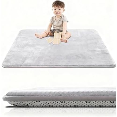 Baby Play Mat for Floor, 1.2″ Thick Foam 50X50 Playpen Mat, Ultra-Soft Velvet for Tummy Time & Crawling, Non-Slip Backing and Easy to Clean, Safe for Infants, Toddlers, and Kids (LightGray)