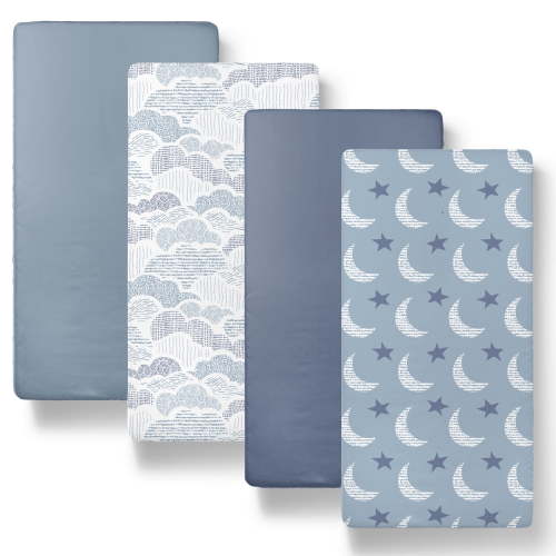 The Peanutshell, Soft Cloud Baby Fitted Bassinet Sheets, 4-Pack, Blue