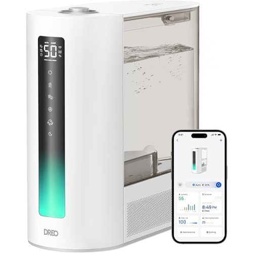 Dreo 6L Humidifiers for Bedroom, Smart Warm & Cool Mist for Large Room, 60Hr Quiet Runtime for Baby, Plant, Humidity Sensor, Indicator Light, 12H Timer, Google/Alexa, White