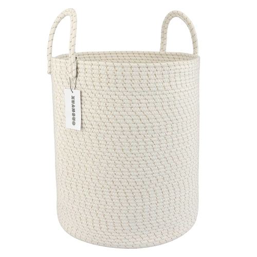 Cotton Rope Laundry Basket Hamper for Clothes Woven Storage Basket for Living Room Bedroom Boho Tall Rope Baskets for Blanket Toys Pillow Towels Baby Nursery Hamper Bin striped