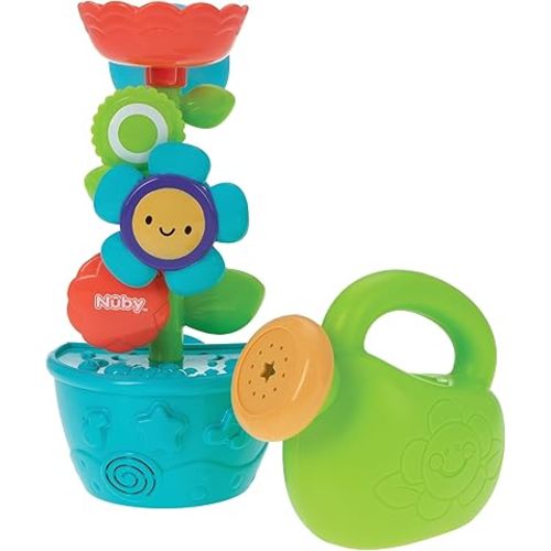 Nuby Flow N' Grow Garden Bath Toy with Flower and Watering Can - Baby Bath Toy for Boys and Girls 18+ Months - Toddler Bath Suction Cup Toy Attaches to Shower Wall