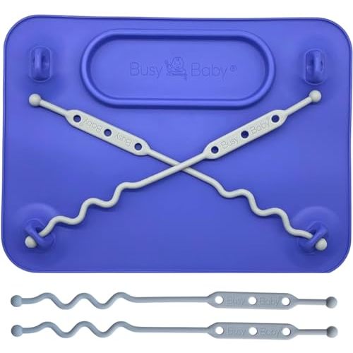 BUSY BABY Silicone Mat - Suction Cups, 4 Straps to Secure Baby Essentials, Self Feeding, Baby Led Weaning, Travel Sleeve Included (Violet)
