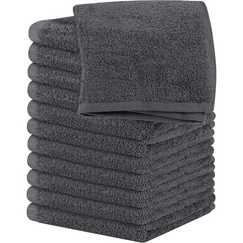 Utopia Towels 12 Pack Cotton Washcloths Set - 100% Ring Spun Cotton, Premium Quality Flannel Face Cloths, Highly Absorbent and Soft Feel Fingertip Towels (Grey)