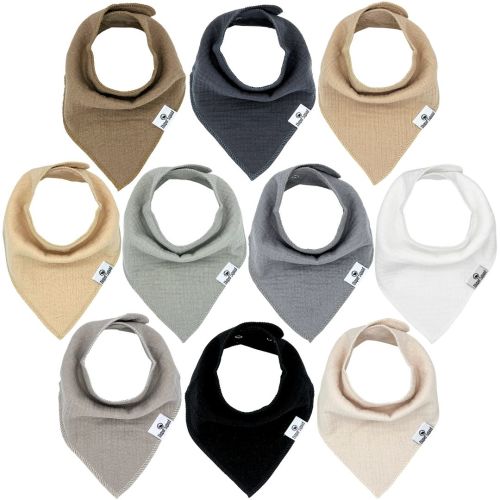 Diaper Squad Neutral - 100% Muslin 10-Pack Organic Baby Bandana Drool Bibs - Baby Bibs for Girls, Boy, Unisex Soft Cotton Teething Bandana Bibs