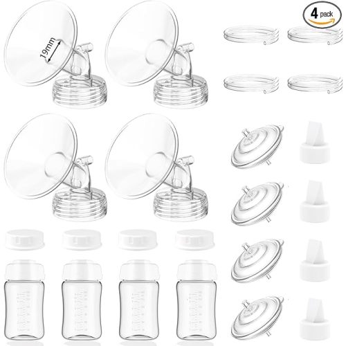 4packs 19mm Full Breast Replacement Pump Parts for Spectra S1 S2 9 Plus Synergy Gold Include 13mm Flange,Valve,Backflow Protector,Tube,Bottle,Caps, Fit for Motif Luna Cimilre Ameda MYA Pump