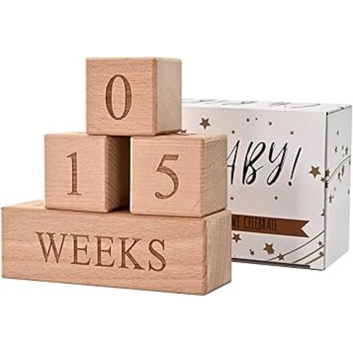 Baby Monthly Milestone Blocks - Handcrafted Wooden Number Blocks for Milestones - Days, Weeks, Months, Years - Ideal for Newborn Photos & First Year Memories