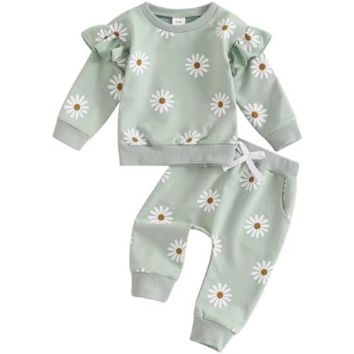 Mubineo Toddler Baby Girl Clothes Cute Flower Sweatshirt Outfits Fall Winter Long Sleeve Tops Pant Outfit Sweatsuit Set