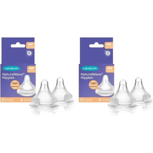 Lansinoh NaturalWave Baby Bottle Nipples, Fast Flow, Size 4L, Anti-Colic, 2 Count (Pack of 2)