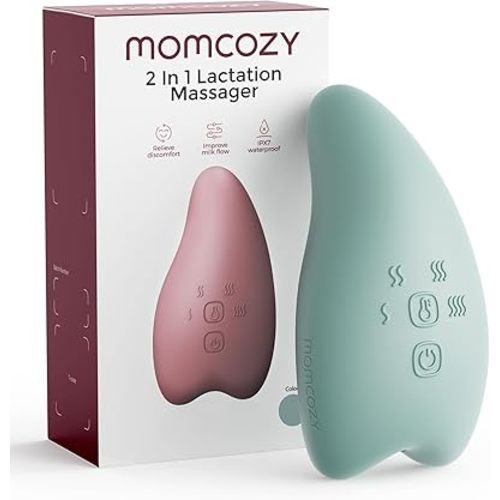 Momcozy A1Pro Lactation Massager, Deep Vibration & Rapid Heating for Clog Relief & Efficient Pumping, Breastfeeding Essentials with Memory Function & Fast Charging, for Postpartum Mom, Blue-Green