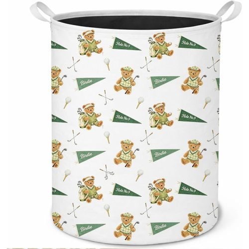 Bear Golf Nursery Laundry Basket, Golfer Golf Lovers Gifts Laundry Hamper Waterproof Collapsible Clothes Toys Storage Basket for Baby Boys Nursery Playroom Bedroom Bathroom