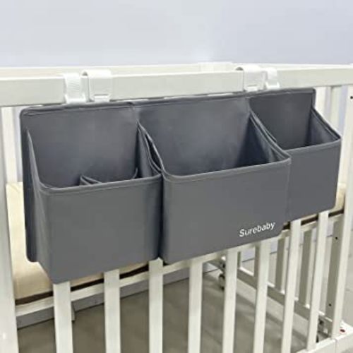 Hanging Baby Diaper Caddy, 3-in-1 Diaper Caddy Organizer Holder For Baby Crib, Nursery Organization Diaper Stacker Storage For Crib, Changing Table, Car, Wall-Grey