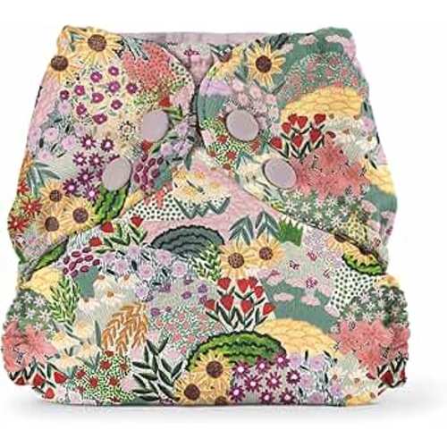 Esembly Cloth Diaper Outer, Swim Diaper, Waterproof Diaper Cover, Leak-Proof, Breathable Layer Over Prefolds, Flats or Fitteds, Reusable Diaper with Snap Closure - Size 2 (18-35lbs), Botanic Garden