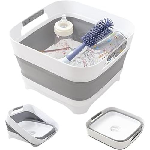 Collapsible Wash Basin for Baby Bottles - 2.4 Gallons Portable Wash Bin for RV Camping Sink, Space-Saving Dish Tub.Laundry & Utility Room Sinks