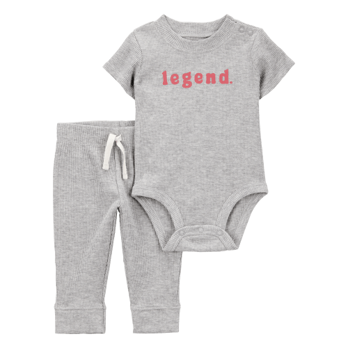 Baby 2-Piece Legend Short-Sleeve Waffle Knit Bodysuit & Pant Set - Grey - Carter's | Carter's