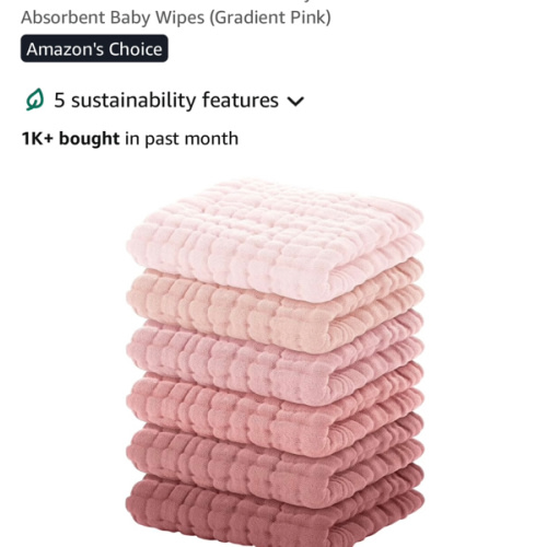 Yoofoss Muslin Baby Washcloths 100% Organic Cotton Face Towels 6 Pack Wash Cloths for Baby 12x12in Soft and Absorbent Baby Wipes (Gradient Pink)