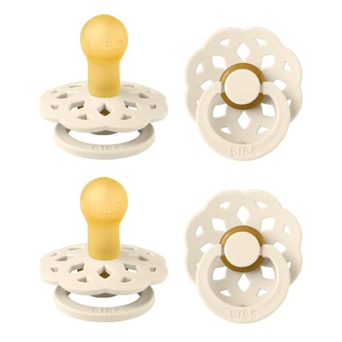 BIBS Boheme Pacifier 4-Pack. BPA Free Dummy Pacifier, Round Nipple. Natural Rubber Latex, Made in Denmark, Size 1 (0-6 Months), Ivory
