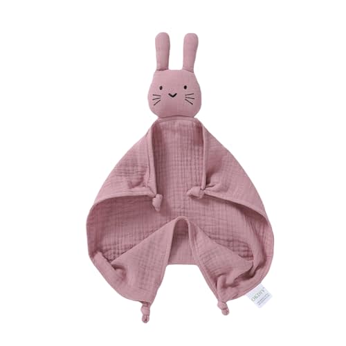 okdiy Organic Cotton Bunny Loveys for Babies,Newborn Baby Lovey Security Blanket,Lovies for Babies New Born Baby Unique Neutral Gifts Boys and Girls (Bunny-Baby Pink)