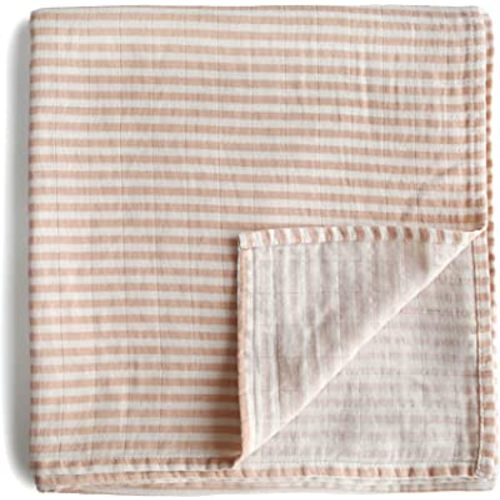 mushie Muslin Baby Swaddle Blanket | 100% Organic Cotton (Natural Stripe)