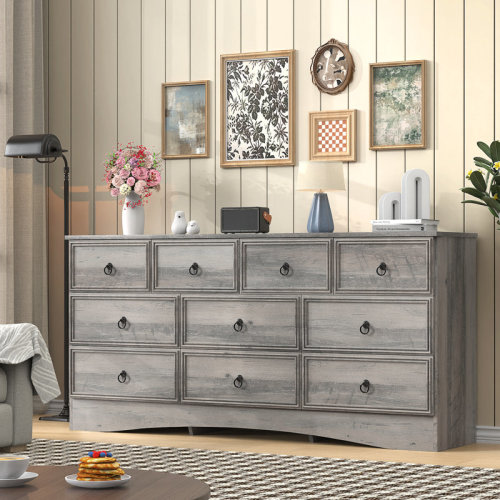 Breakwater Bay 63'' Dresser, Dresser for Bedroom with 10 Wood Drawers, Wide Dressers & Chests of Drawers with Smooth Metal Rail, Large Storage Dressers Organizer for Bedroom Living Room & Reviews | Wayfair
